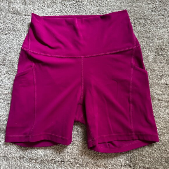 NWOT CRZ YOGA Womens Butterluxe Biker Shorts with Pockets 5" Magenta - Picture 2 of 5